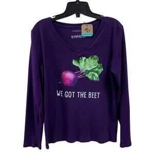 Upcycled Hand Printed Womens Large We Got The Beet Long Sleeve Tee Shirt